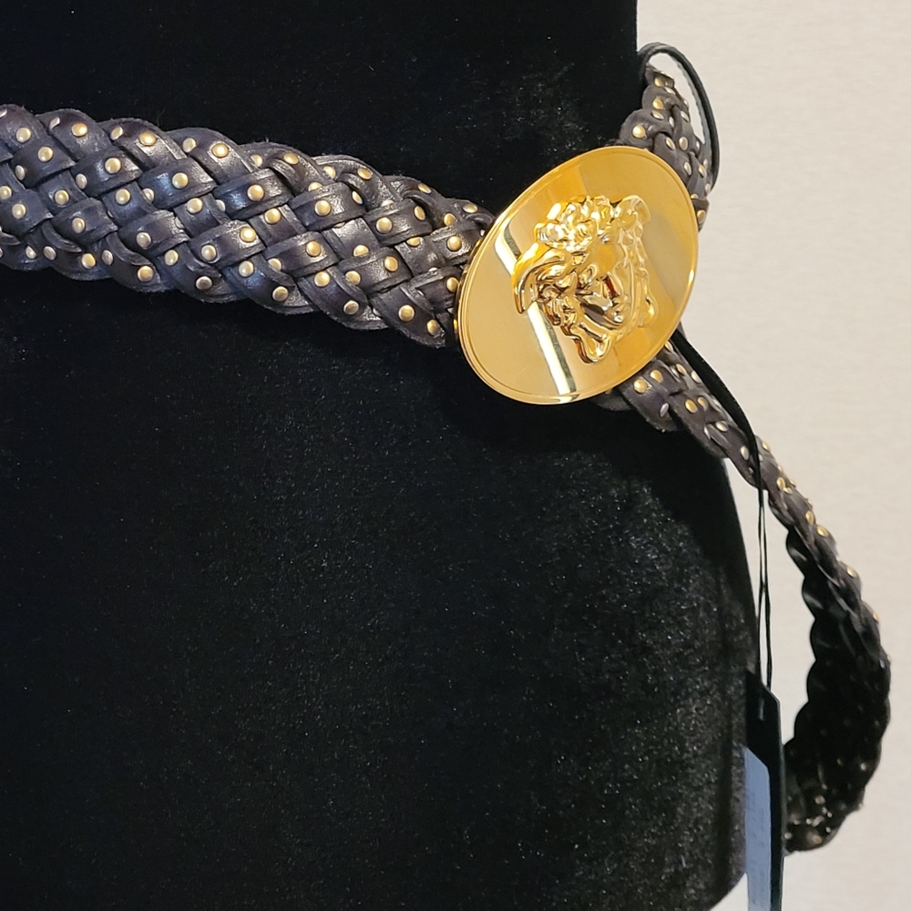 Versace Medusa Medallion Black and Gold Braided Studded Belt. Rare Find 85/34 - Picture 8 of 17